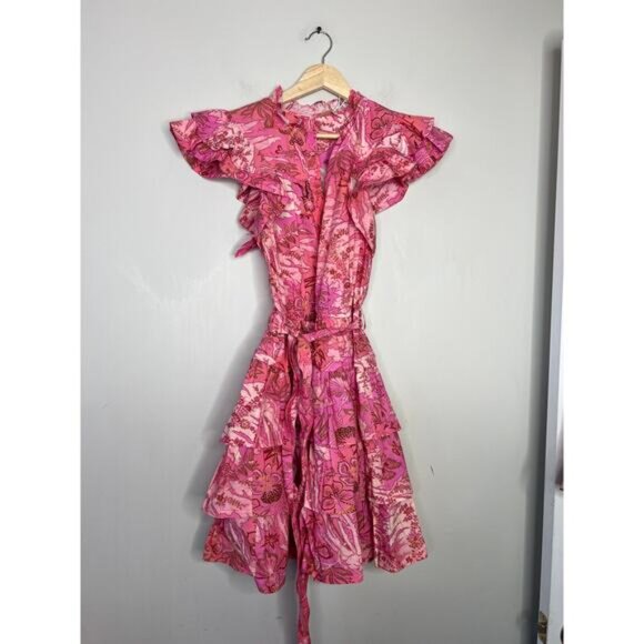 NWT Ulla Johnson Lulua Tiered Ruffled Mini Dress Women's Camellia Size: 8 - Picture 2 of 7